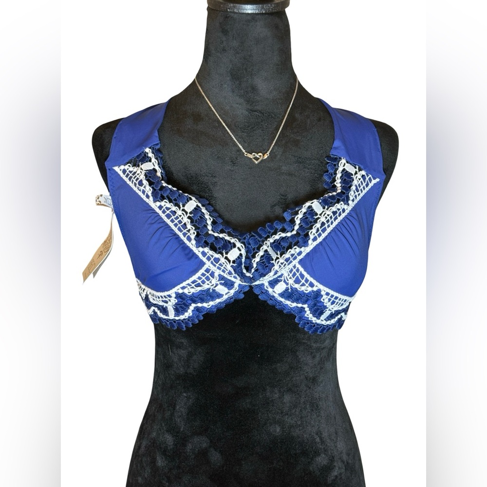 BECCA by Rebecca Virtue Crochet Trim Halter Bikini Top - Size Large NWT